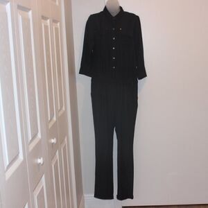 NWT DKNY Black  Long Sleeve Button Front Jumpsuit Women Medium